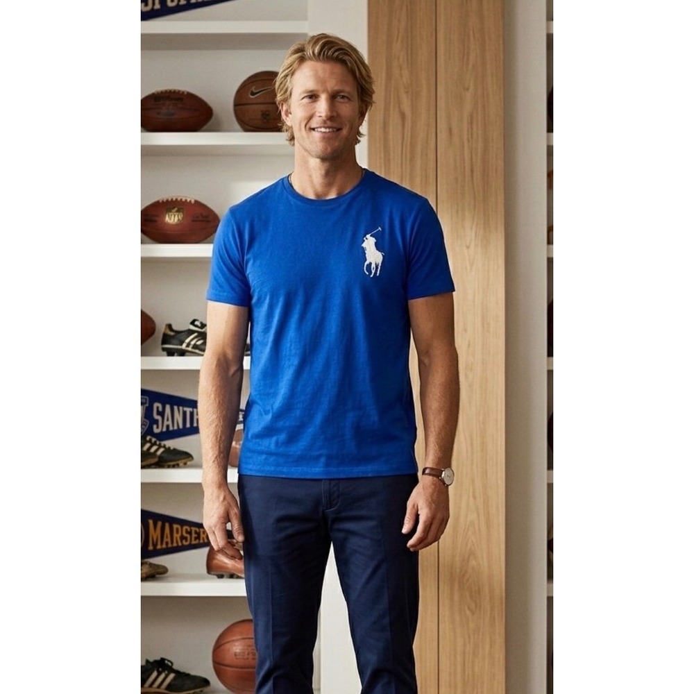 Polo Ralph Lauren Mens Royal Blue Big Pony Logo T-Shirt Size Large 3 Sleeve